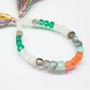 Natural Multi Gemstone Faceted Cube Square Gemstone Loose Beads 7" 5.5mm 7.5mm