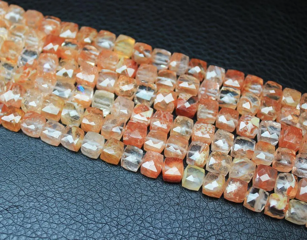 Natural Orange Strawberry Quartz Faceted Box Squre Beads 6mm 6.5mm 8inches