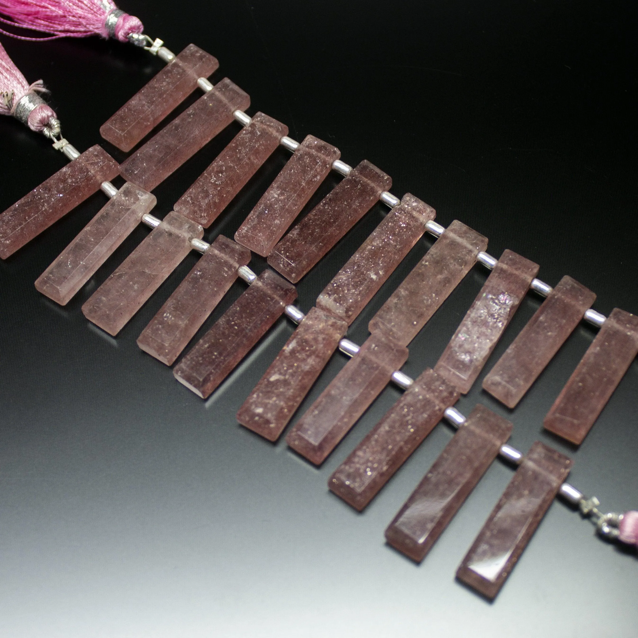 Natural Pink Fruit Quartz Faceted Rectangle Beads 25mm 28mm 10pc