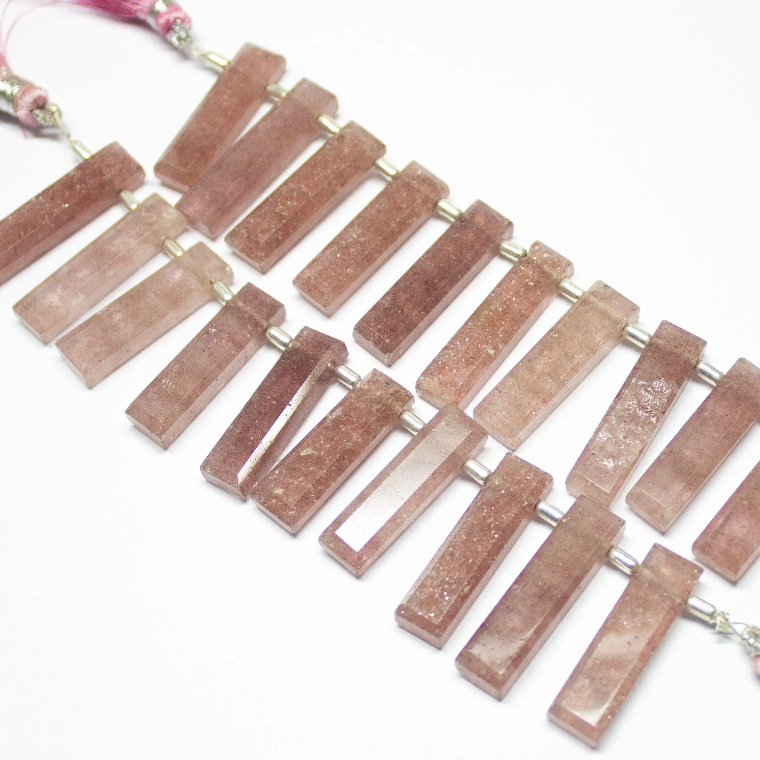 Natural Pink Fruit Quartz Faceted Rectangle Beads 25mm 28mm 10pc