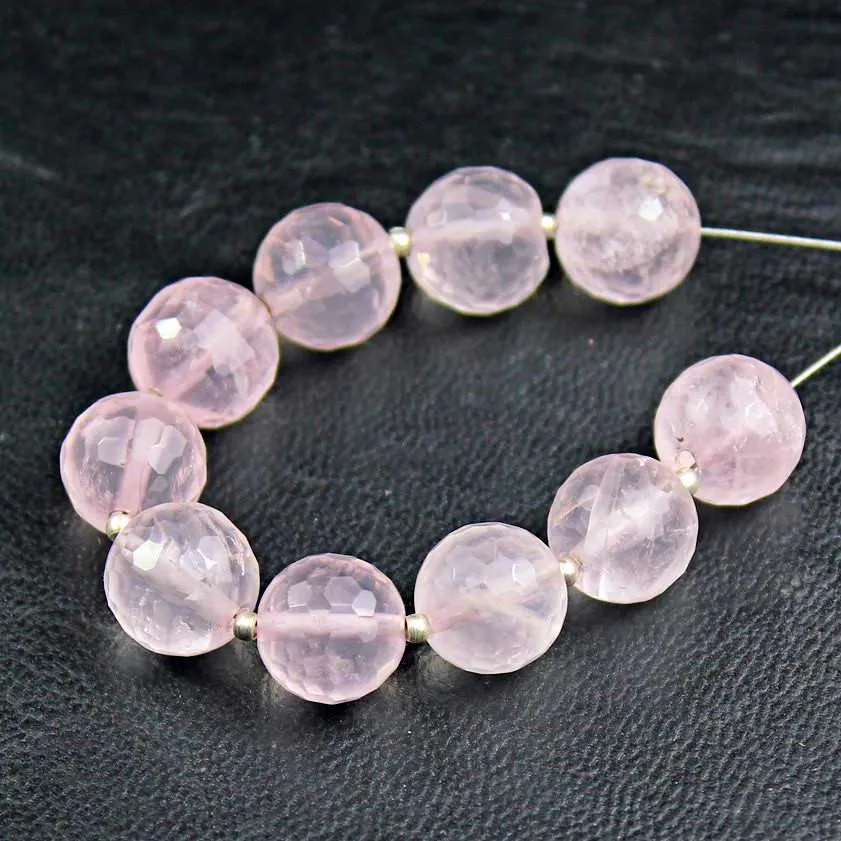 Natural Pink Rose Quartz Faceted Round Beads 10mm 10pc