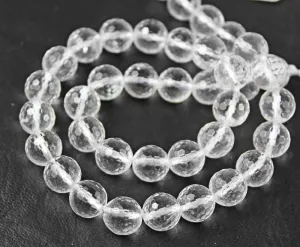 Natural White Quartz Faceted Round Cut Loose Ball Spacer Beads Strand 13" 10mm