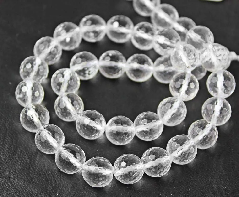 Natural White Quartz Faceted Round Cut Loose Ball Spacer Beads Strand 13" 10mm