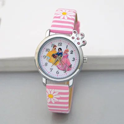 New Cartoon Children Watch Princess Elsa Anna Watches Fashion Girl Kids Student Cute Leather Sports Analog Wrist Watches