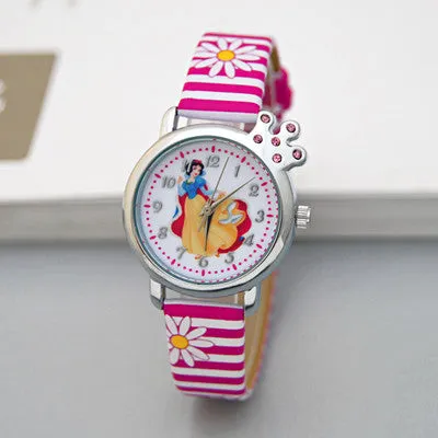 New Cartoon Children Watch Princess Elsa Anna Watches Fashion Girl Kids Student Cute Leather Sports Analog Wrist Watches