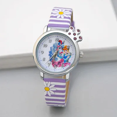 New Cartoon Children Watch Princess Elsa Anna Watches Fashion Girl Kids Student Cute Leather Sports Analog Wrist Watches