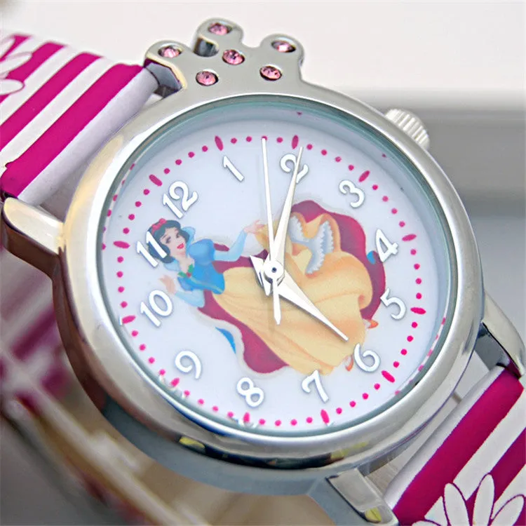 New Cartoon Children Watch Princess Elsa Anna Watches Fashion Girl Kids Student Cute Leather Sports Analog Wrist Watches