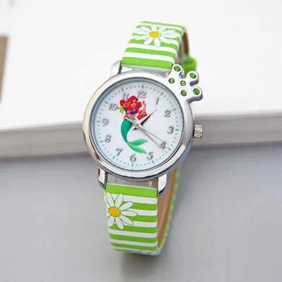New Cartoon Children Watch Princess Elsa Anna Watches Fashion Girl Kids Student Cute Leather Sports Analog Wrist Watches