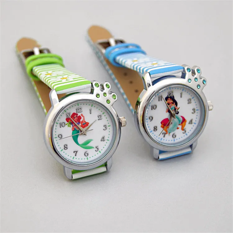 New Cartoon Children Watch Princess Elsa Anna Watches Fashion Girl Kids Student Cute Leather Sports Analog Wrist Watches