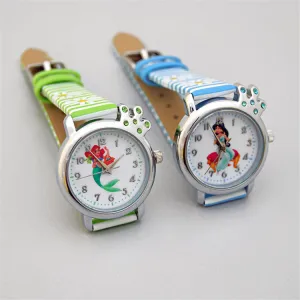 New Cartoon Children Watch Princess Elsa Anna Watches Fashion Girl Kids Student Cute Leather Sports Analog Wrist Watches
