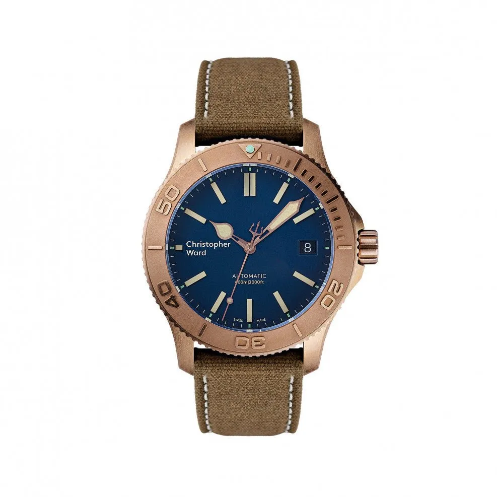 New Christopher Ward C60 Trident Bronze Pro 600 Diver 38mm Watch Vintage Blue