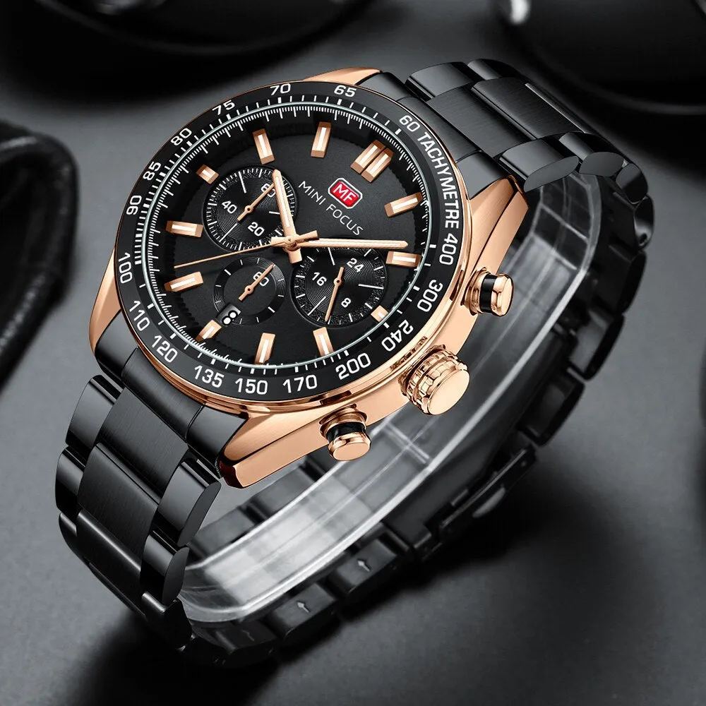 New Luxury Mens Watches with Stainless Steel Brand Sports Chronograph Fashion Quartz Waterproof Watch Men Relogio Masculino