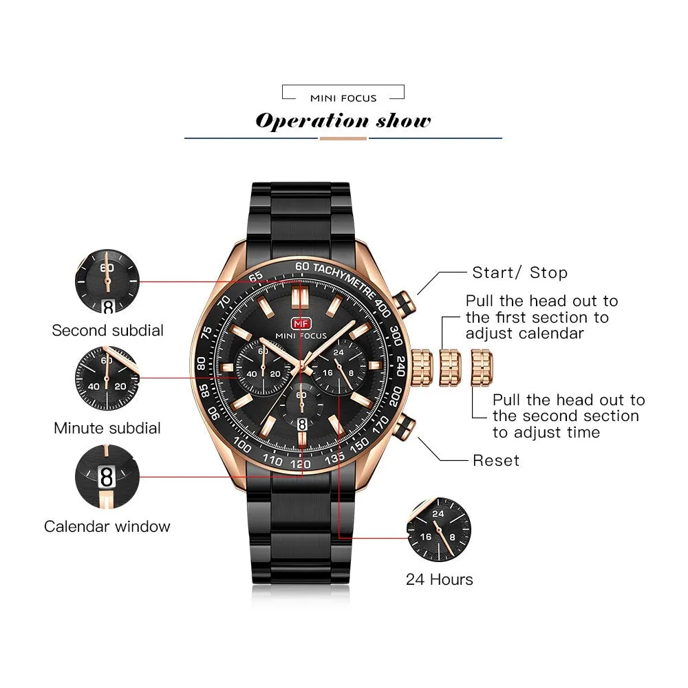 New Luxury Mens Watches with Stainless Steel Brand Sports Chronograph Fashion Quartz Waterproof Watch Men Relogio Masculino