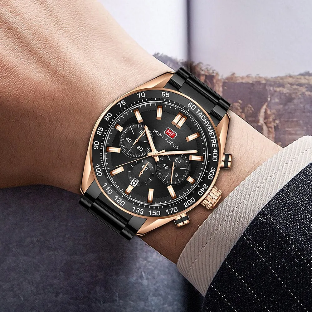 New Luxury Mens Watches with Stainless Steel Brand Sports Chronograph Fashion Quartz Waterproof Watch Men Relogio Masculino
