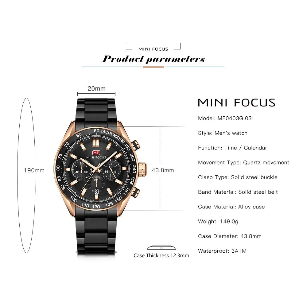 New Luxury Mens Watches with Stainless Steel Brand Sports Chronograph Fashion Quartz Waterproof Watch Men Relogio Masculino