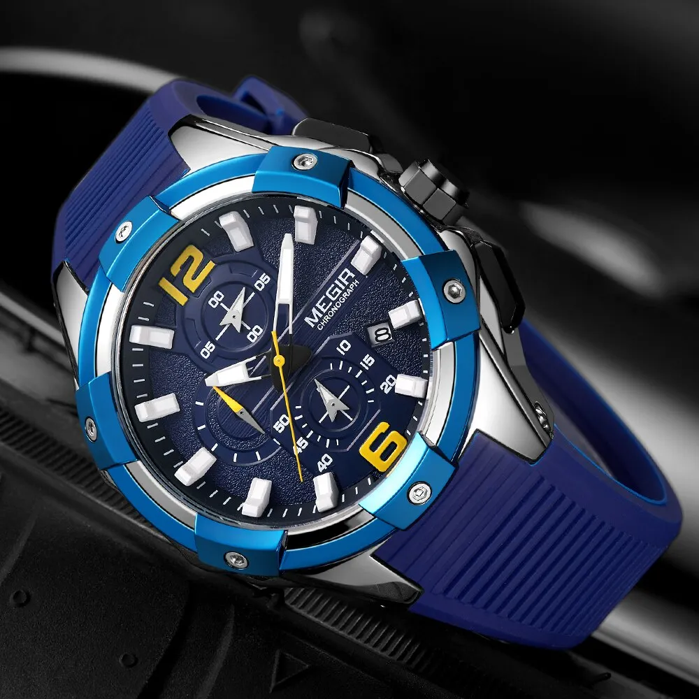 New MEGIR Watch Men Fashion Sports Chronograph Top Luxury Brand Waterproof Quartz Wrist Watches Mens Clock Relogio Masculino