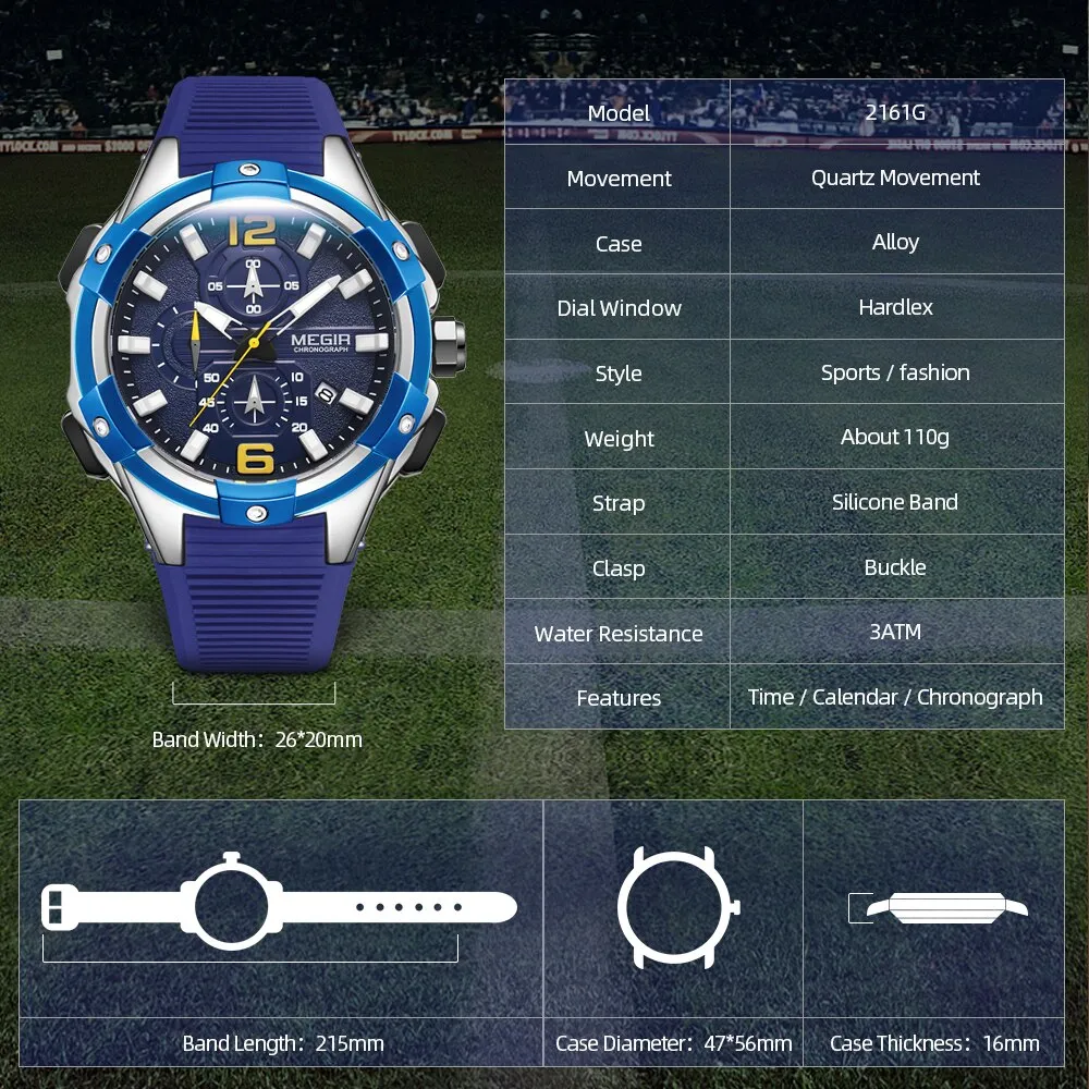 New MEGIR Watch Men Fashion Sports Chronograph Top Luxury Brand Waterproof Quartz Wrist Watches Mens Clock Relogio Masculino