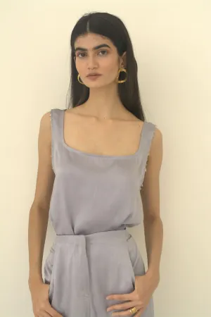 New Season Summer to Fall 2024-Top Lounge Silk Pigeon Blue-B/S/015-Suzanne-Fashion Edit Hemji