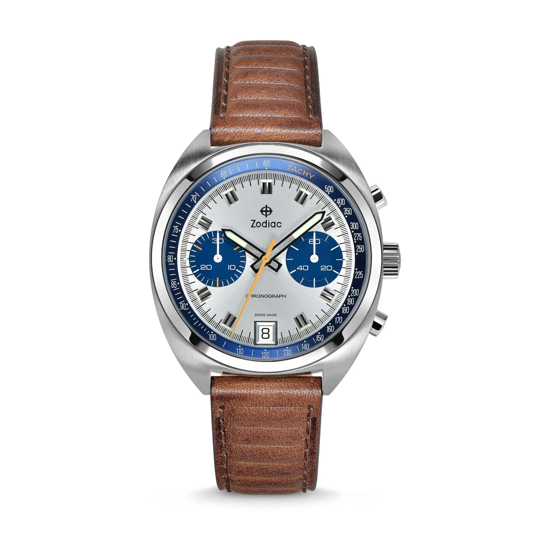 New Zodiac Grandrally Chronograph Brown Leather Watch ZO9604 SWISS 41.5MM