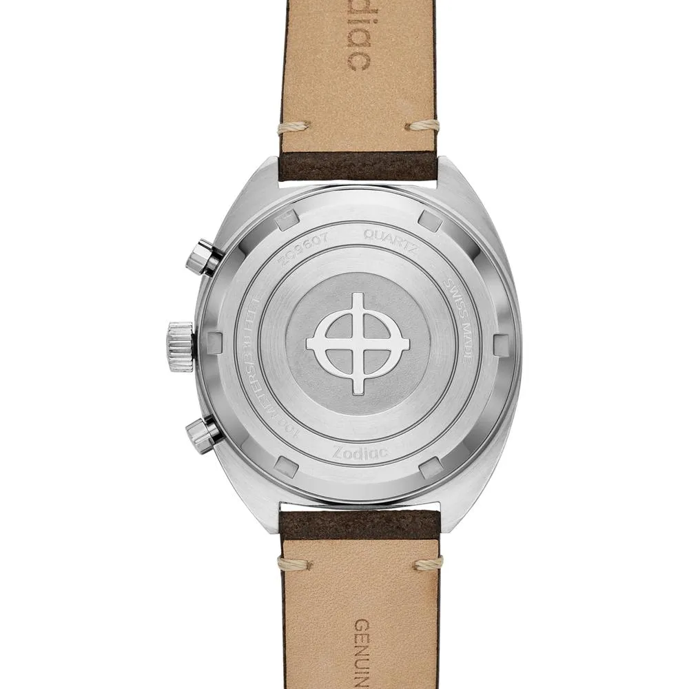 New Zodiac Grandrally Chronograph Brown Leather Watch ZO9607 SWISS Green 41.50MM