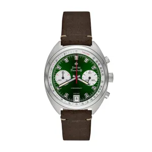 New Zodiac Grandrally Chronograph Brown Leather Watch ZO9607 SWISS Green 41.50MM