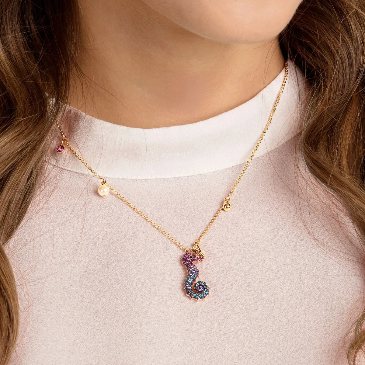 Ocean Seahorse Multi-Colored Gold Plating Pendant Necklace 