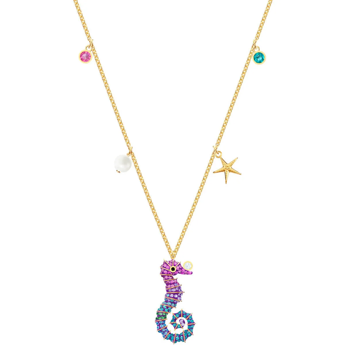 Ocean Seahorse Multi-Colored Gold Plating Pendant Necklace 