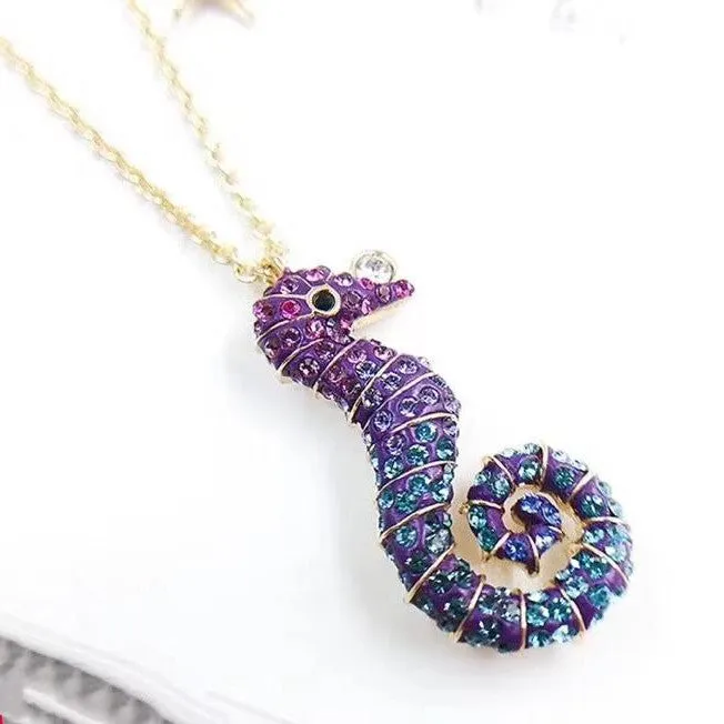 Ocean Seahorse Multi-Colored Gold Plating Pendant Necklace 