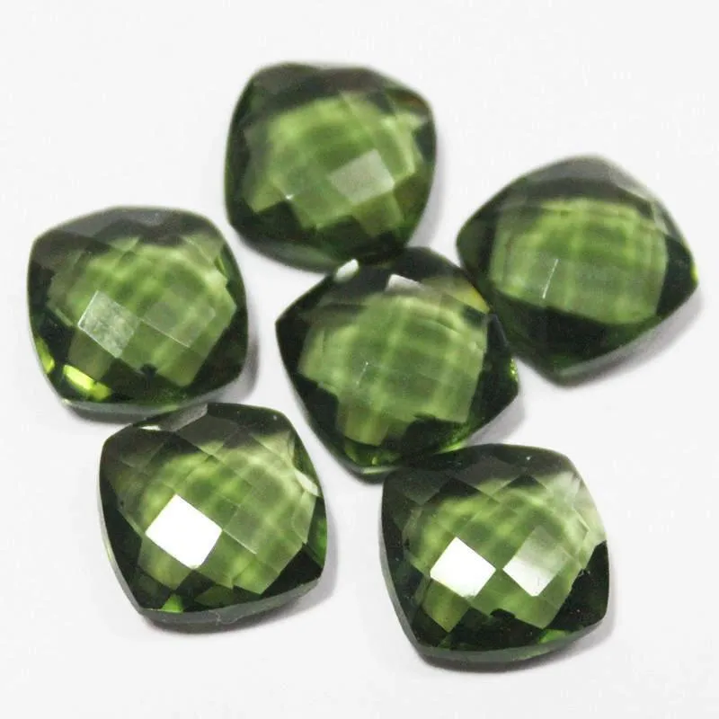 Olive Green Andalusite Quartz Faceted Cushion Gemstone Matching Beads 6pc 10mm