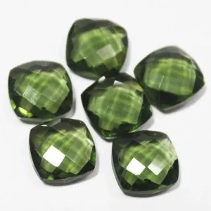 Olive Green Andalusite Quartz Faceted Cushion Gemstone Matching Beads 6pc 10mm