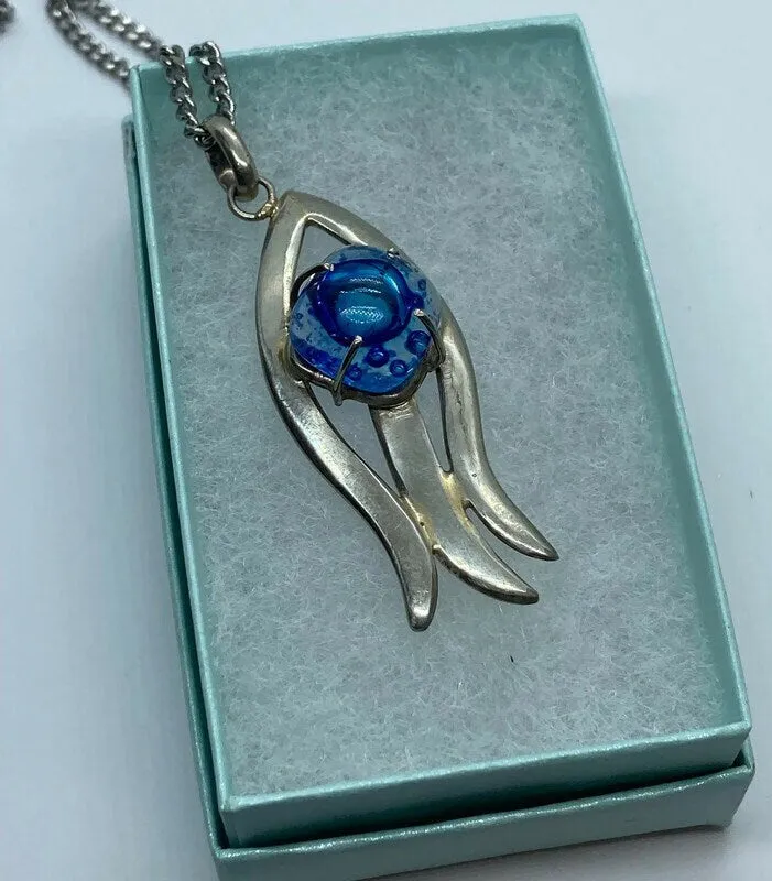 One of a kind Recycled Glass handcrafted pendant fused glass necklace . Unique pieces