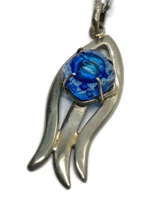 One of a kind Recycled Glass handcrafted pendant fused glass necklace . Unique pieces
