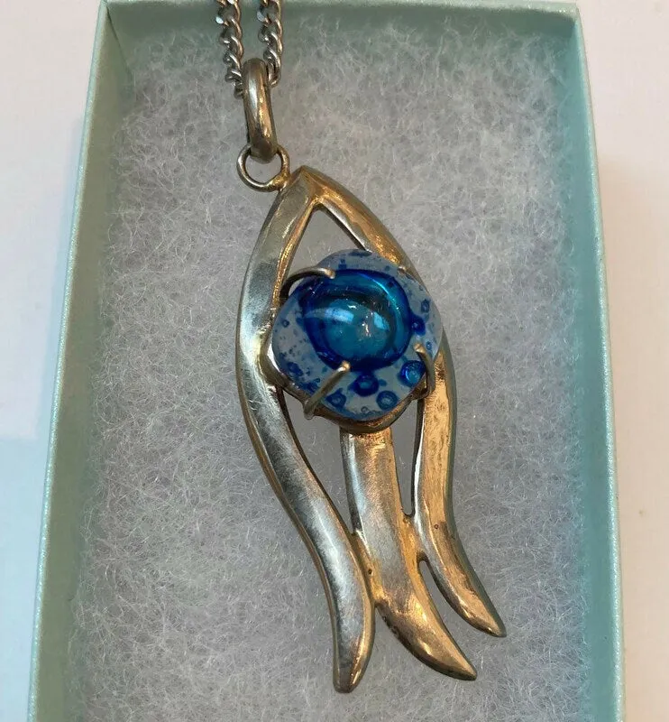 One of a kind Recycled Glass handcrafted pendant fused glass necklace . Unique pieces