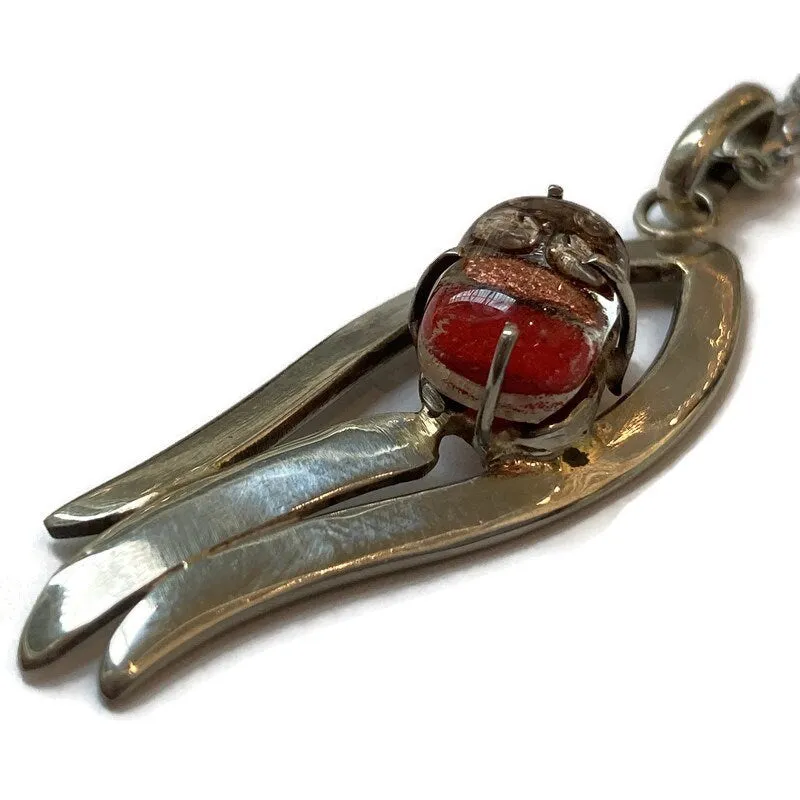 One of a kind Recycled red Glass handcrafted pendant fused glass necklace . Unique pieces
