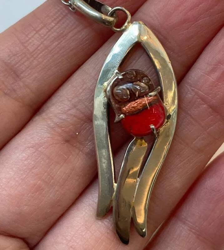 One of a kind Recycled red Glass handcrafted pendant fused glass necklace . Unique pieces
