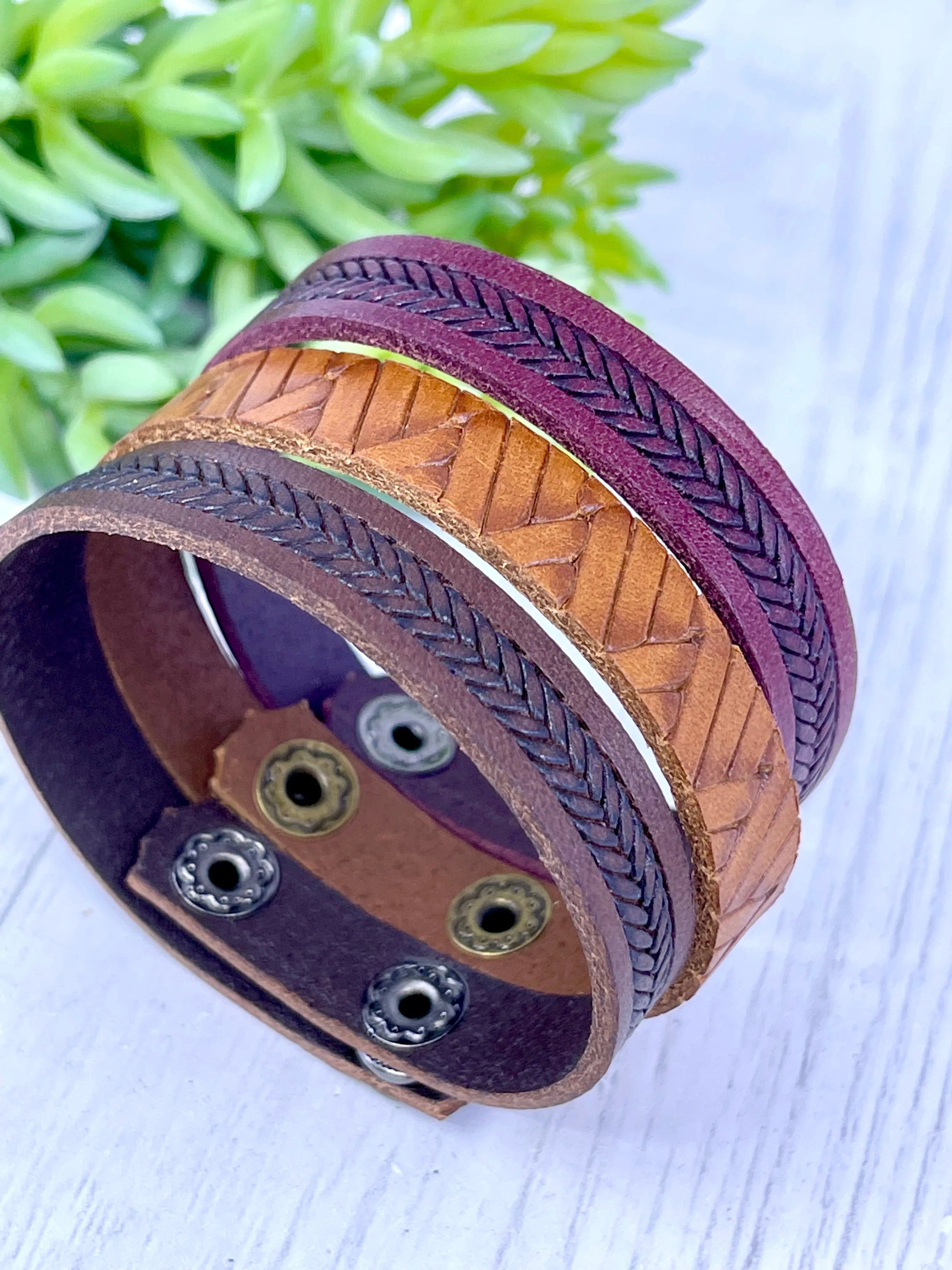 ONLY LOVE TODAY Braided Brown Leather Skinny Bracelet | 4 Colors | Adjustable