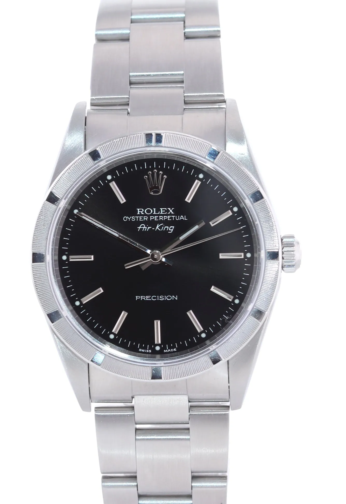 PAPERS Rolex Oyster Perpetual Air-King Black 14010 34mm Precision Steel Watch