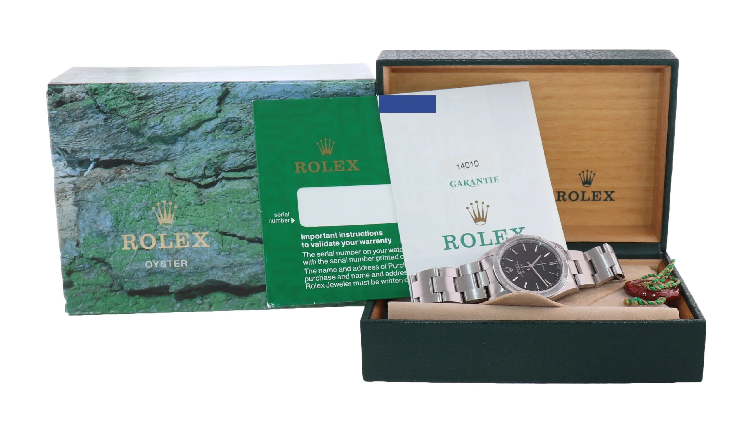 PAPERS Rolex Oyster Perpetual Air-King Black 14010 34mm Precision Steel Watch