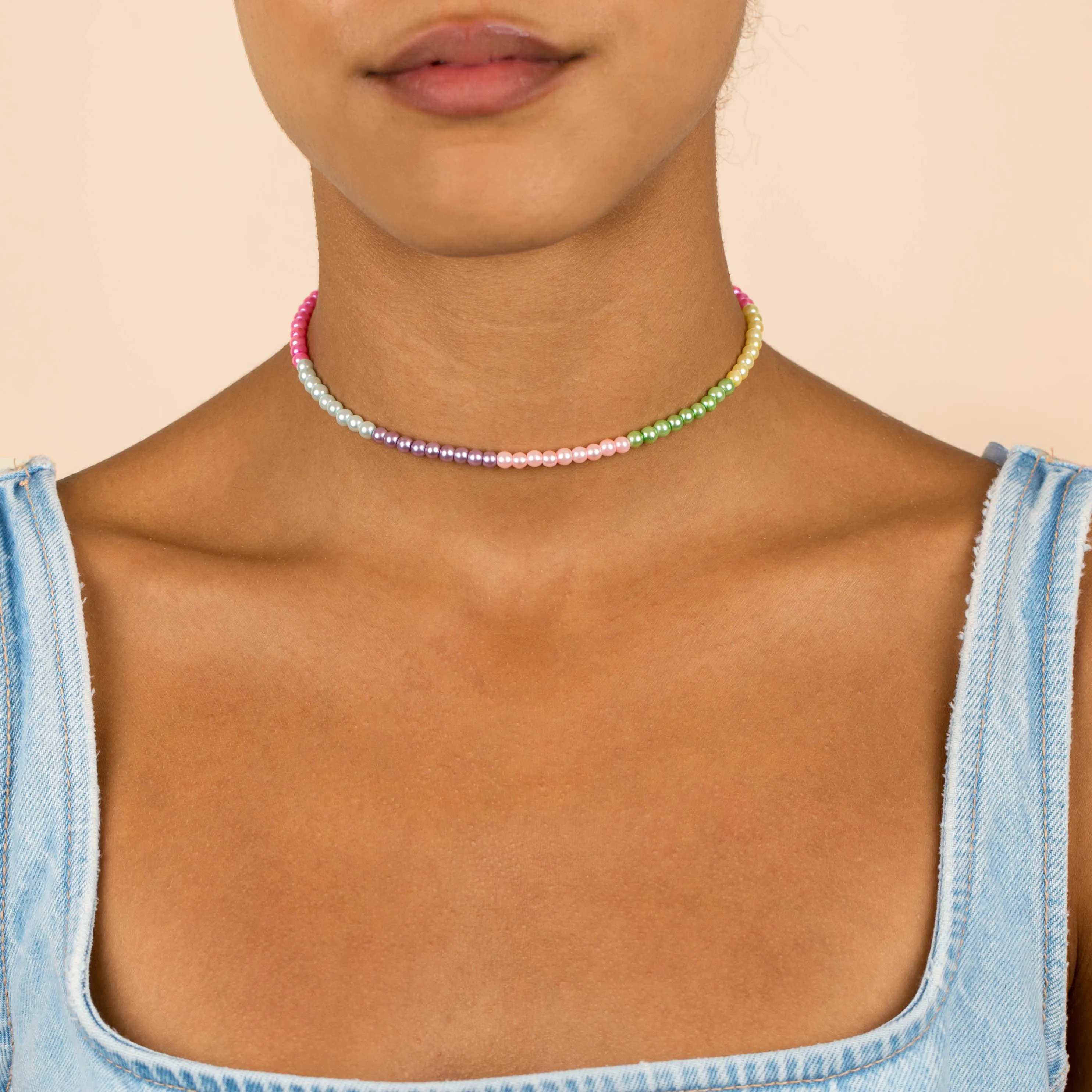 Pastel Metallic Multi Color Bead Necklace