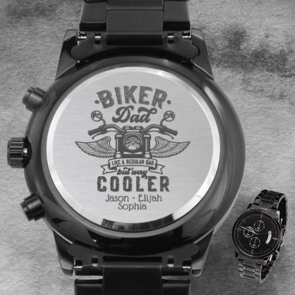 Personalized Engraved Watch For Dad, Cool Biker Dad