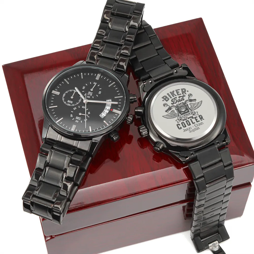 Personalized Engraved Watch For Dad, Cool Biker Dad