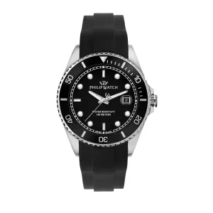 Philip Watch CARIBE 42MM 3H BLACK DIAL BLK SIL ST