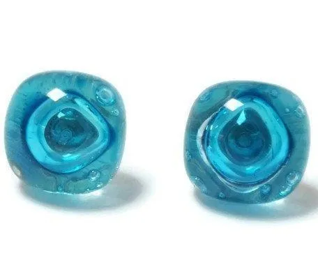 Post Earrings. Recycled glass Earrings. Turquoise Earrings Studs. Fused Glass Jewelry