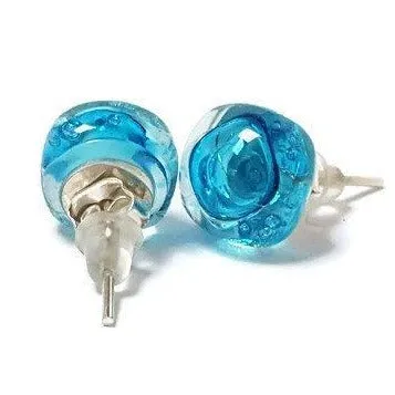Post Earrings. Recycled glass Earrings. Turquoise Earrings Studs. Fused Glass Jewelry