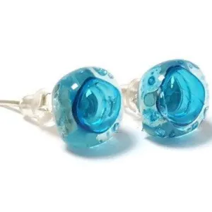 Post Earrings. Recycled glass Earrings. Turquoise Earrings Studs. Fused Glass Jewelry