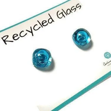 Post Earrings. Recycled glass Earrings. Turquoise Earrings Studs. Fused Glass Jewelry