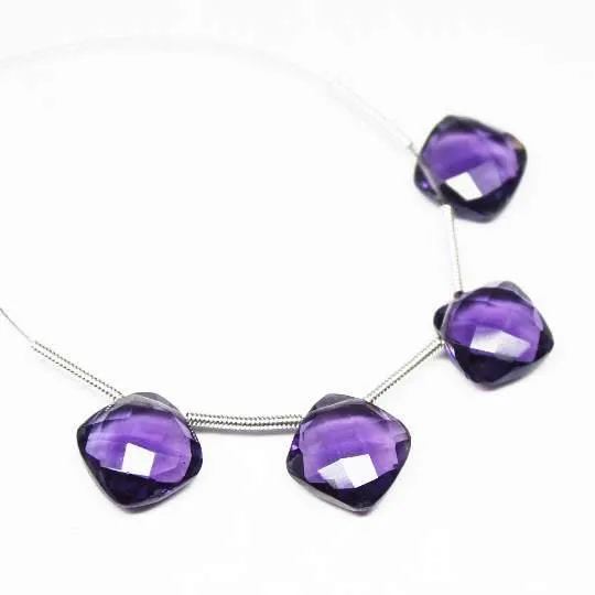 Purple Amethyst Quartz Faceted Cushion Beads 8mm 10pc
