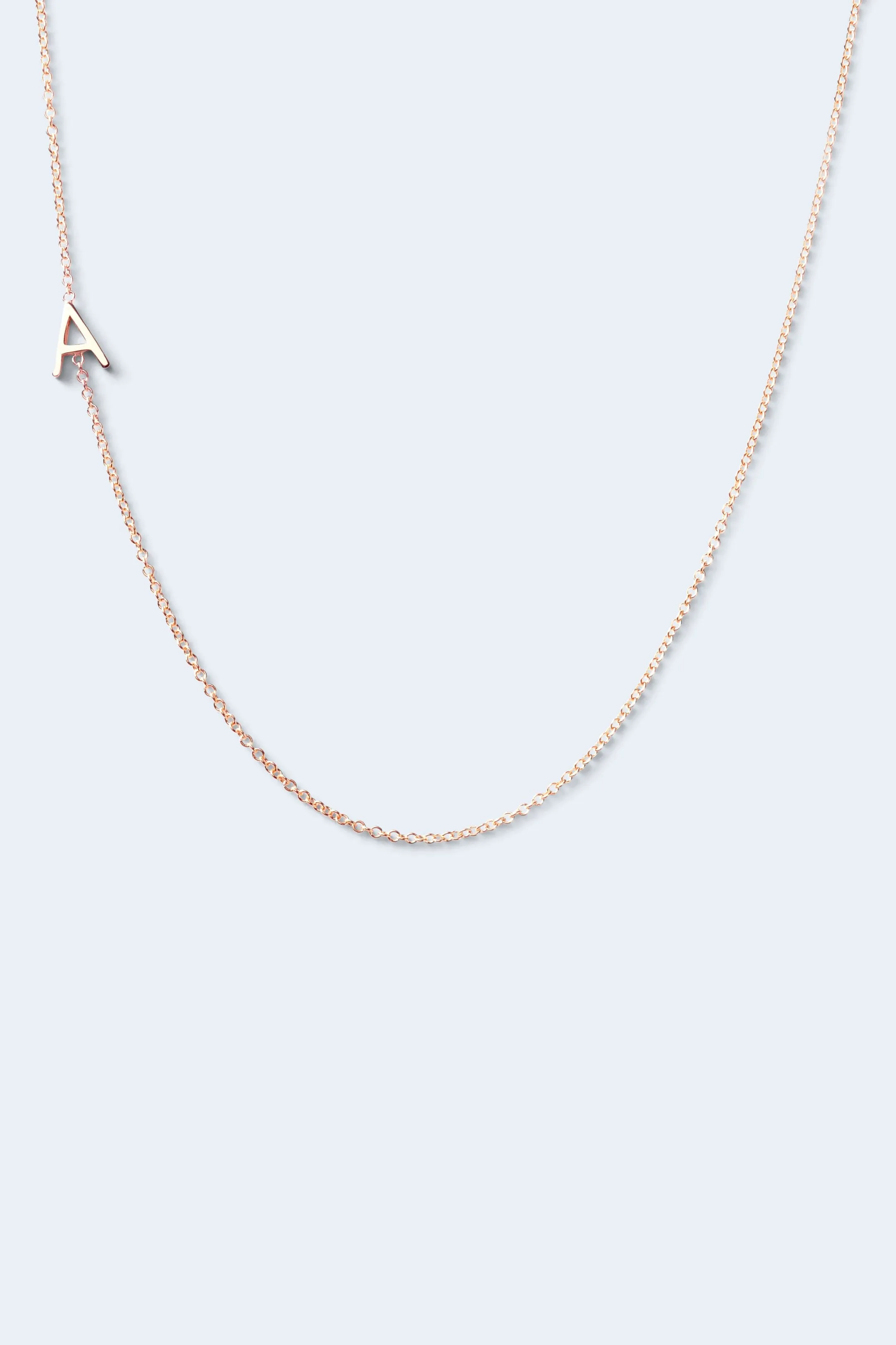 "A" Alphabet Letter Necklace in Rose Gold