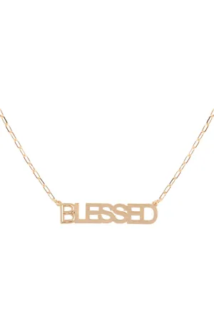 "BLESSED" CUT OUT LETTER BRASS PENDANT NECKLACE