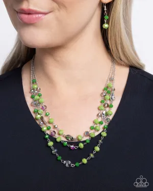 Radiantly Rich - Green - Faceted Bead Tiered Paparazzi Short Necklace
